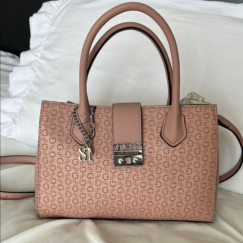 Pink Leather Satchel with Silver Hardware